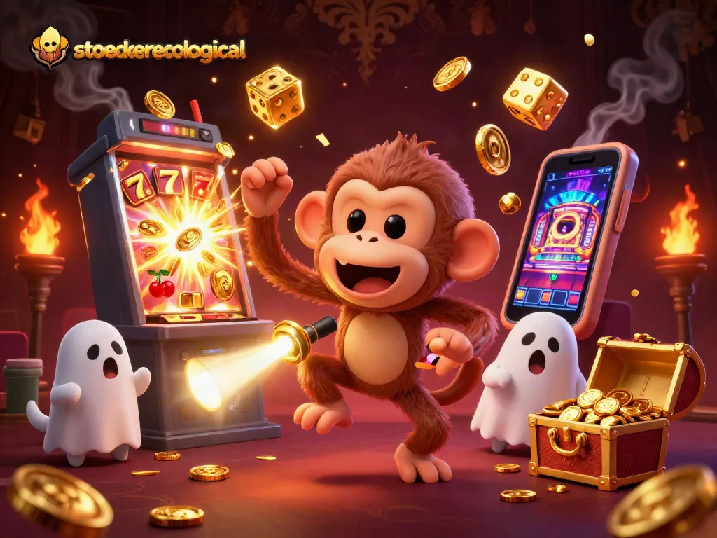 Experience the thrill of laughter as a stoeckerecological monkey juggles casino riches amid a vibrant jackpot explosion.