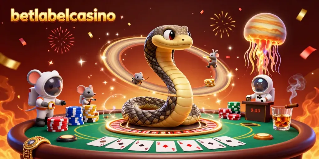 Engage with betlabelcasino's cosmic gambling scene featuring astronaut mice betting on a roulette wheel.